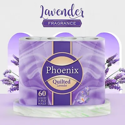 £19.99 • Buy 60 Phoenix Toilet Roll Bulk Buy-Quilted 3 Ply Lavender Fragranced Toilet Paper
