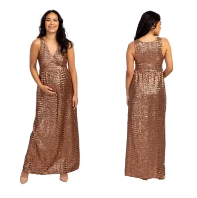 Pinkblush V-Neck Sleeveless Maternity Evening Gown Gold Size Small New Formal • £62.25