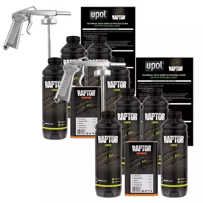 U-POL Raptor Black Truck Bed Liner Kit FREE Spray Gun 4 Liters Upol (Pack Of 2) • $289.99