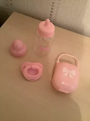 Berenguer Pink Feeding Bottle With Cover Dummy And Carry Case • £10.50