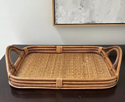 Vintage Wicker And Cane Woven Serving Tray • $35