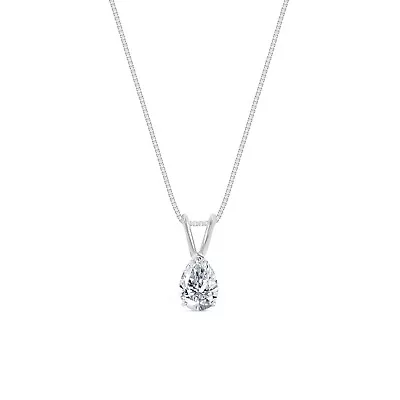 1.50 Ct Pear Cut Created Diamond Real Solid 14K White Gold Pendant 18  Necklace • $199.97