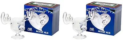 Christmas Eggnog Moose Mugs Gift Boxed Set Of 2 - Acrylic Safer Than Glass 8 Oz. • $39.99