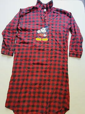 Vintage Disney Store Red Plaid Flannel Pajama  Mickey Mouse Nightgown Women's M • $15.99