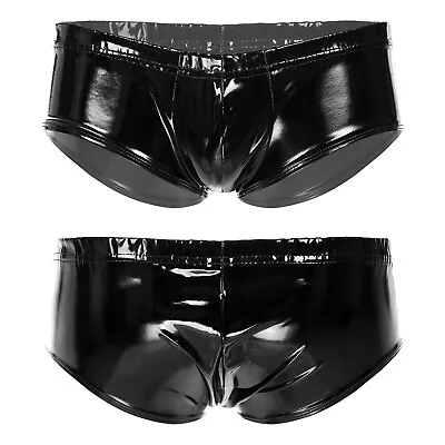 US Men Metallic Leather Briefs Shorts Holographic Hot Pants Swim Trunks Clubwear • $10.42