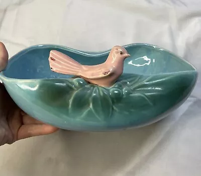 Vintage 50's McCoy Bird Bowl Planter Robin's Egg Blue W/Red Pink Feathered Bird • $44