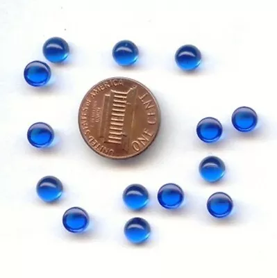 100 VINTAGE SAPPHIRE UNFOILED ACRYLIC 6mm. ROUND SMOOTH DOME CABOCHONS B176 • $3.74