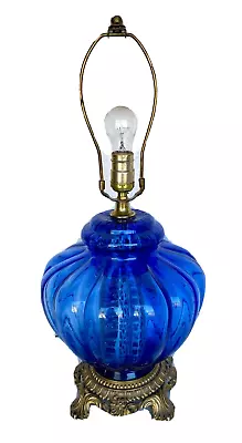 Vintage Mid-Century Modern Cobalt Blue Glass Table Lamp Hollywood Regency • $245