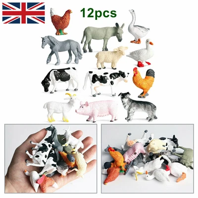 £5.59 • Buy 12Pcs Small Farm Animals Figures Bundle Realistic Cows Kids Toys Model Playset