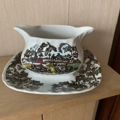 The Hunter Myott Double Spouted Gravy Sauce Boat On Fused Stand Plate England • £9.50