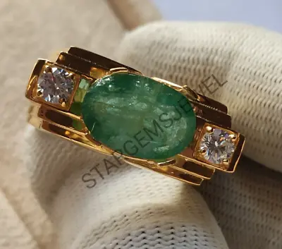 Natural Emerald 14K Yellow Gold Men's Ring Emerald Engagement & Wedding Ring. • $510