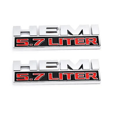 2Pcs Hemi 5.7 LITER Side Fender Emblem Badges 3D Decal For RAM 1500 Chrome Red • $17.99