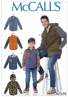 McCall 7638 Mens Boys Lined Jacket Coat Removable Hood Yoke Outdoor Camo Pattern • $10.95