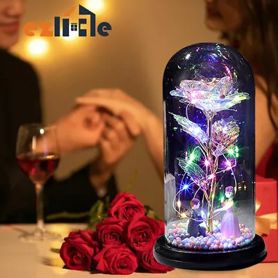 $23.55 • Buy Rose In Glass Forever Wedding Gift Night Light Flower Dome Eternal Valentine