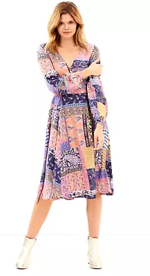 TIGERLILY Tejano Patchwork Print Wrap Midi Dress Size 8 Boho Hippie • $30