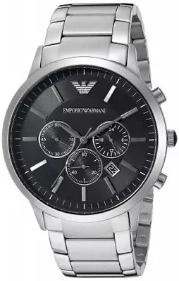 New EMPORIO ARMANI Renato Chronograph 46mm Large Black Steel Men's Watch AR2460 • $219