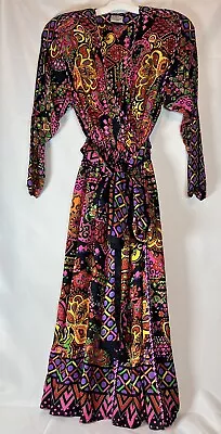 DIANE FREIS Original Vintage 1980s Multi-Color Print Maxi Dress 100% Silk • $165