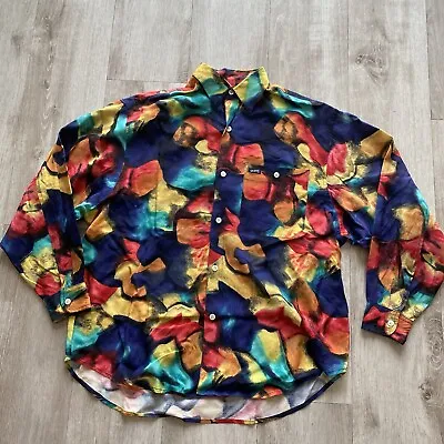 Vintage Guess Georges Marciano Womens Sz 1 M Floral Abstract Rayon Shirt Blouse • $14.96