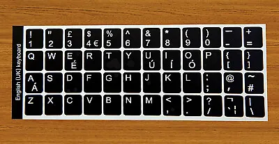 English Keyboard Stickers (UK) White Letters On Black Any PC Computer Laptop  • £2.95