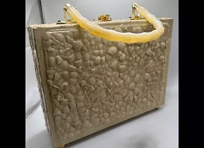 Box Purse Plastic Handle Pebble Texture Cream Color • $20