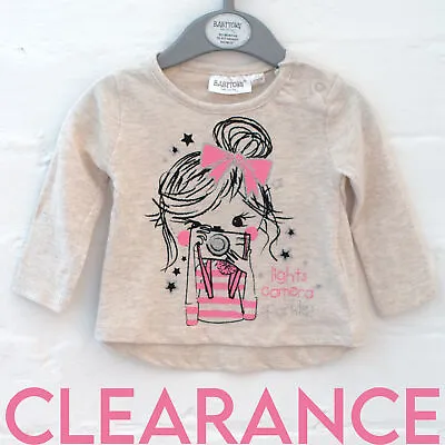 Baby Girls Long Sleeved T-Shirt Glitter Print Cotton Oat Top Size 0 3 6 9 Months • £3.99