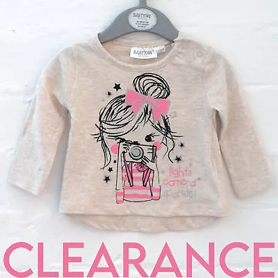 Baby Girls Long Sleeved T-Shirt Glitter Print Cotton Oat Top Size 0 3 6 9 Months • £3.99