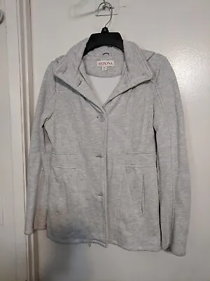 Merona Womans Gray Coat Hood Long Sleeves Buttons Pockets Size S • $4.88