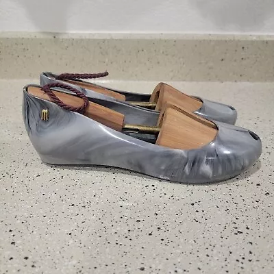 Melissa Peep Toe Flat Jelly Gel Shoe Size 7 Marbel • $49.99