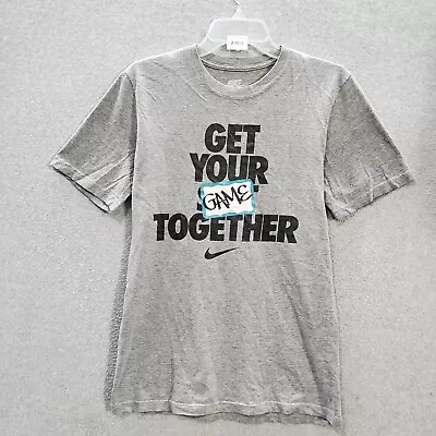 Nike Men T-Shirt Small Gray Swoosh Logo Graphic Get Your Game Together Crew Neck • $9.99