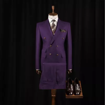 Vintage Men's Suits Peak Lapel Double Breasted Wedding Groom Tuxedo Blazer Pant • $93.95