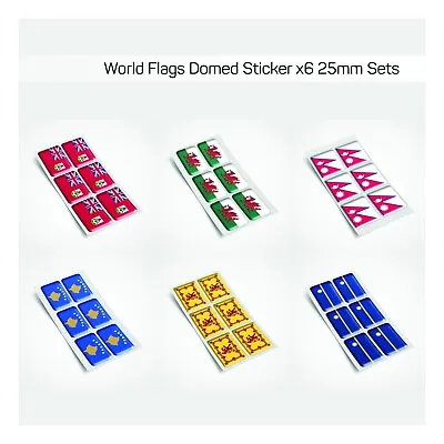 Various World Country Flags Domed Gel Sticker Set X6 25mm Car Window Rally Decal • £2.99
