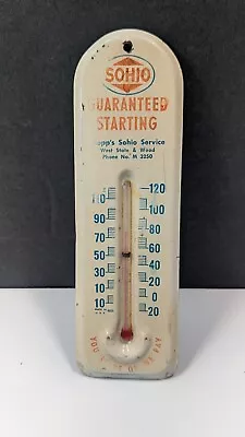 Vintage SOHIO Thermometer 6.5  X 2   You Start Or We Pay  1950s GAS OIL Sign • $39.99