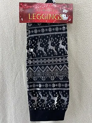 Eye Candy Black/Metallic Silver Reindeer Nordic Print Leggings Size Sm/Med • $17