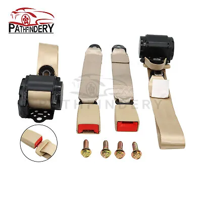 $42.99 • Buy 2 Set Retractable 3 Point Beige Safety Belt Straps Auto Vehicle Adjustable Kit