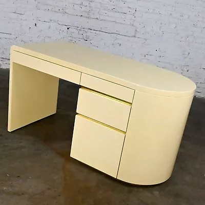 Modern Off White Lacquered Desk Brass Details Style Of Baughman Or Springer • $3495