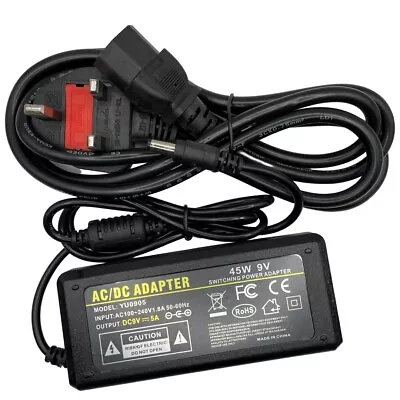 AC DC 9V 5A 45W Power Supply Adapter Charger PSU 5.5mm X 2.1mm (2.5mm) DC Plug • £11.98