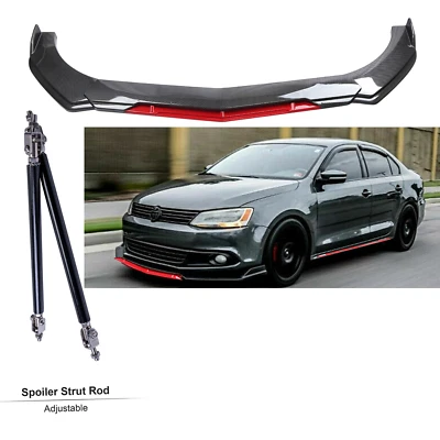 $49.99 • Buy Front Bumper Chin Lip Spoiler Splitters Carbon Fiber Strut For VW Jetta MK6 MK7