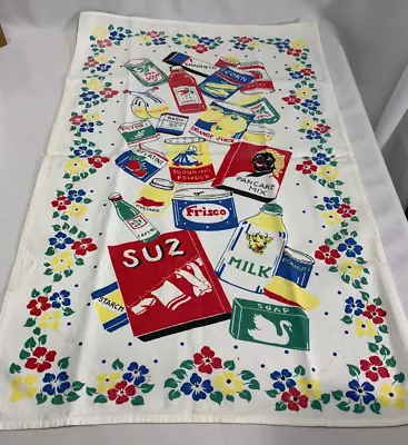 1950's Vtg Novelty Linen Kitchen Towel Brand Foods Pancake Mix Milk Soap ++ • $38.99