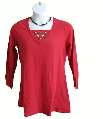 Embellished Knit Shirt Plus Size 14W 16W M Top Fit And Flare JEWELS Red 0X X • $18.90