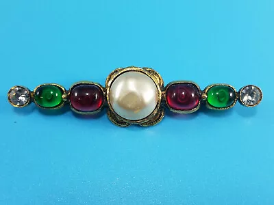 CHANEL Classic Gripoix Glass And Faux Pearl Brooch Pin 1985 Vintage Jewelry • $750