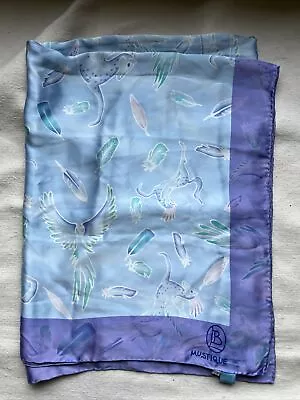 Lotty B. Mustique Scarf Blue Purple 100% Silk Pegasus Feather Shawl Pareo Sarong • $75