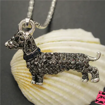 Gray Shiny Crystal Lovely Dachshund Dog Sweater Holiday Gifts Chain Necklace • $3.59