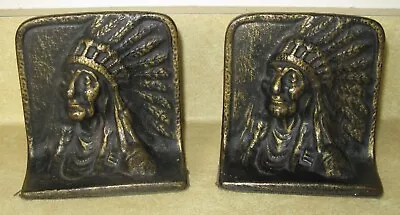 Vintage Native American Indian Chief Heavy Cast Metal Solid Book Ends Bookends • $9.99