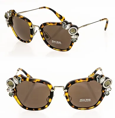 MIU MIU RUNWAY JEWEL 03S Brown Havana Gold Crystal Sparkle Sunglasses MU03SS • $172.80