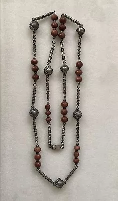 Vintage Signed TONO TAXCO Mexico Sterling & Gold Stone Beads 40” Necklace.81 Gr • $195