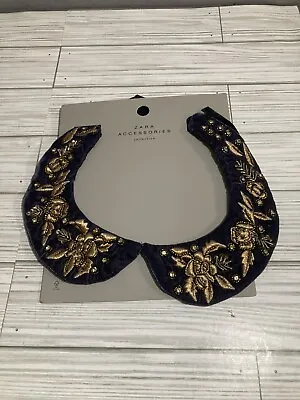 $6 • Buy NWT Zara Accessories Collection Collar Necklace Gold Embroidered Navy Velvet