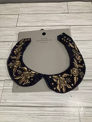 $6 • Buy NWT Zara Accessories Collection Collar Necklace Gold Embroidered Navy Velvet