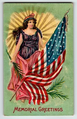 Memorial Decoration Day Postcard Lady Liberty Patriotic US Flag Unposted Vintage • $17.42