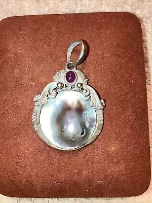 RARE VTG 1922 Sea Of Cortez Blister Mabe Pearl Pendant GenuineRuby 925Sterling • $183