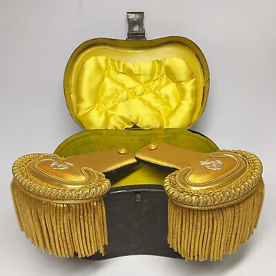 Antique Portuguese MILITARY NAVY SUPERIOR OFFICER Epaulettes W/ Origin Metal Box • $299.90